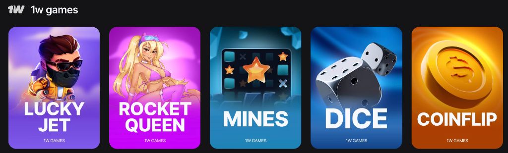Фирменные 1w games: Lucky Jet, Mines, Dice