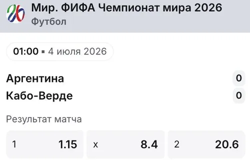 Коэффициенты на матч Аргентина — Кабо-Верде на ЧМ-2026 в приложении 1win